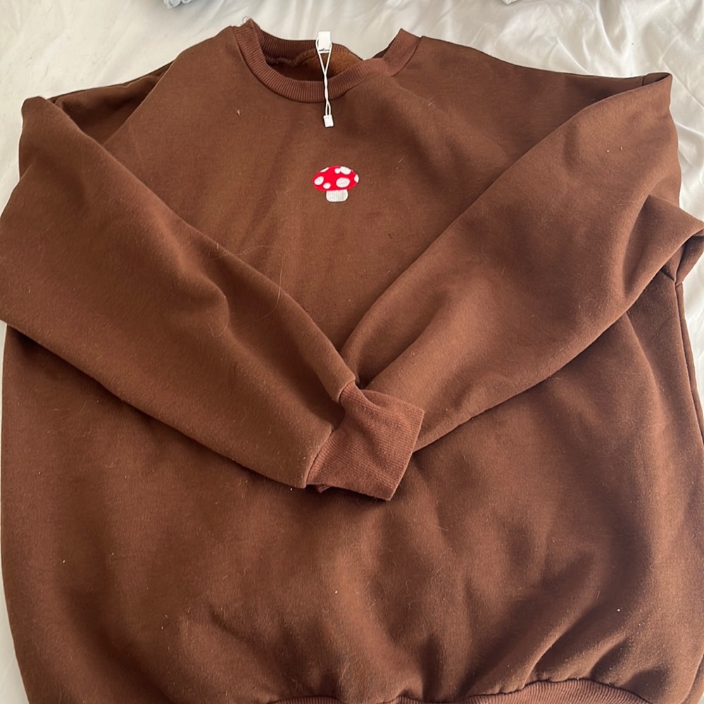 Brown crewneck embroidered with a mushroom